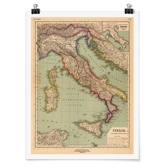 Poster carte du monde Tableau Vintage Italie