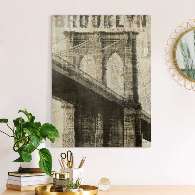 Tableaux New York Vintage NY Brooklyn Bridge