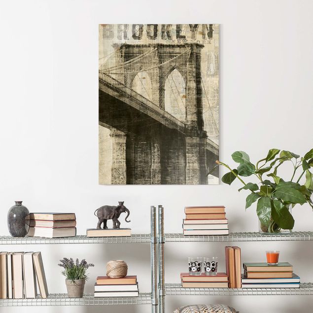 Tableau verre New York Vintage NY Brooklyn Bridge