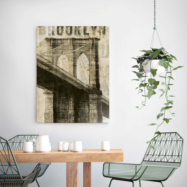 Tableaux en verre architecture & skyline Vintage NY Brooklyn Bridge