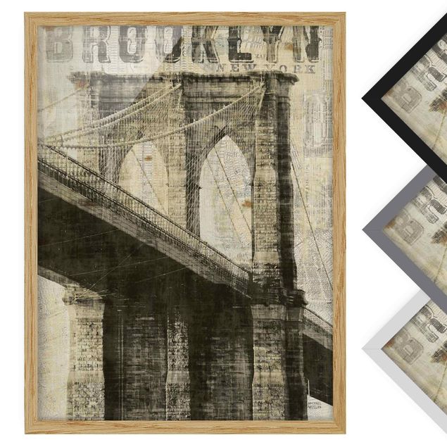 Tableau avec cadre Vintage NY Brooklyn Bridge