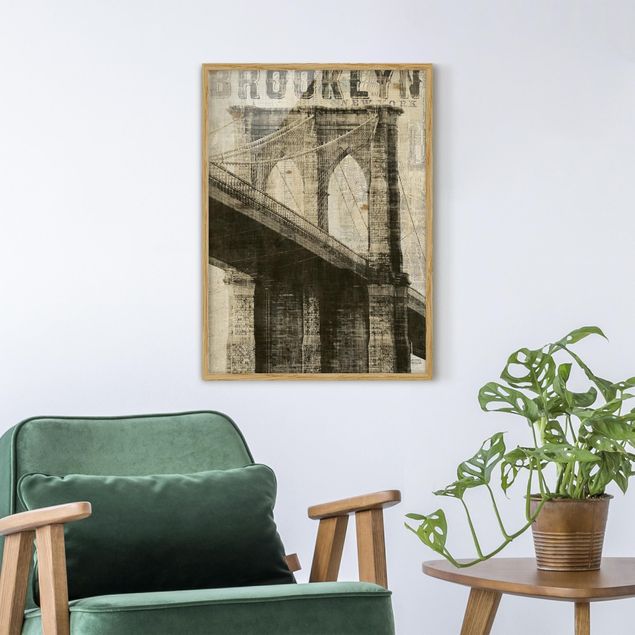 Tableau de ville Vintage NY Brooklyn Bridge