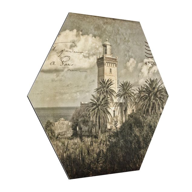 Tableau deco nature Vintage Postcard With Lighthouse And Palm Trees