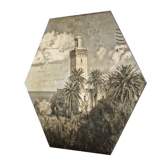 Tableaux reproductions Vintage Postcard With Lighthouse And Palm Trees