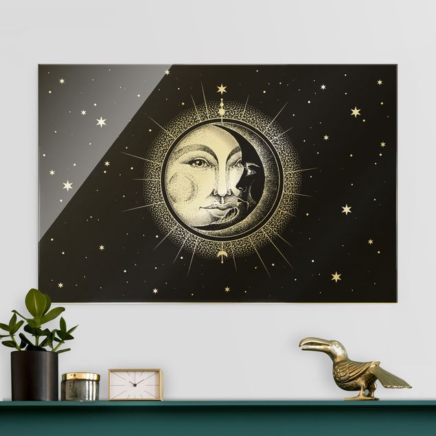 Déco murale cuisine Illustration vintage de soleil et de lune