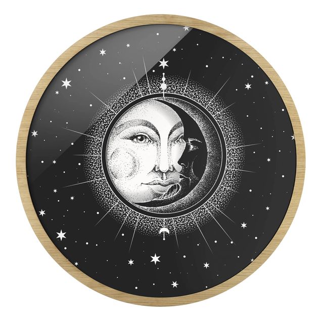 Tableaux noir et blanc Illustration vintage de soleil et de lune