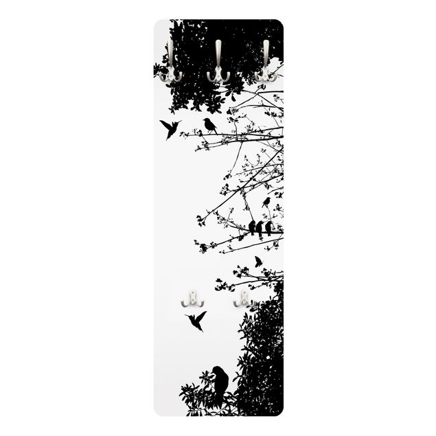 Porte-manteaux muraux blancs Vieil arbre avec des oiseaux