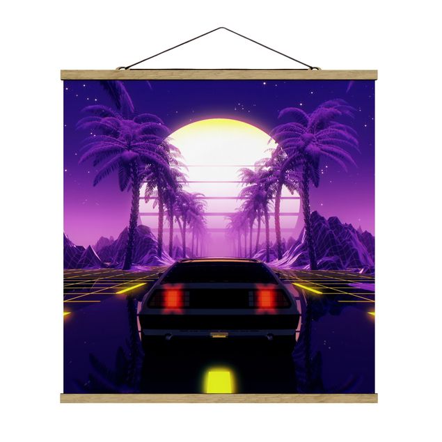 Tableaux lilas Vintage Video Car With Palm Trees