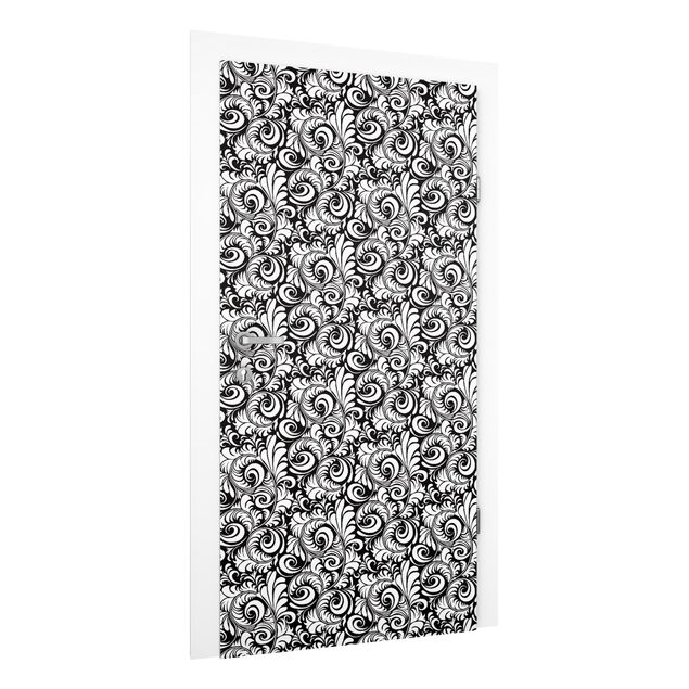 Papier peint ornement Black And White Leaves Pattern