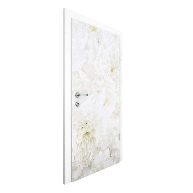 Papiers peints pour portes fleurs Dahlias Mer De Fleurs Blanc