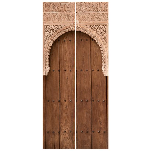 Papier peint imitation bois pour porte Porte en bois du palais de l'Alhambra