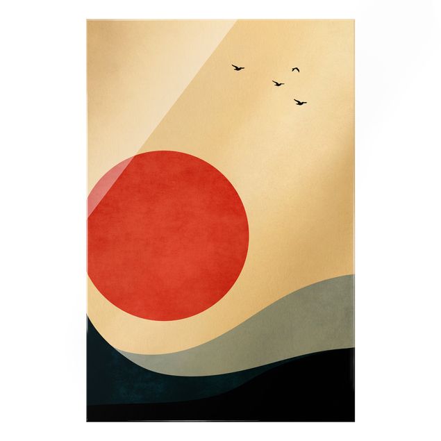 Tableau moderne Oiseaux dans un coucher de soleil rouge