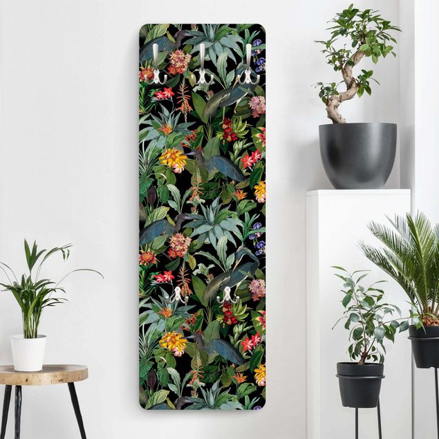 Porte-manteaux muraux avec fleurs Oiseaux avec Fleurs Tropicales