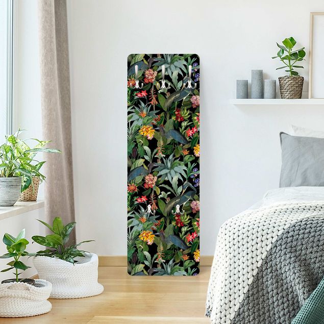 Porte-manteaux muraux avec dessins Oiseaux avec Fleurs Tropicales