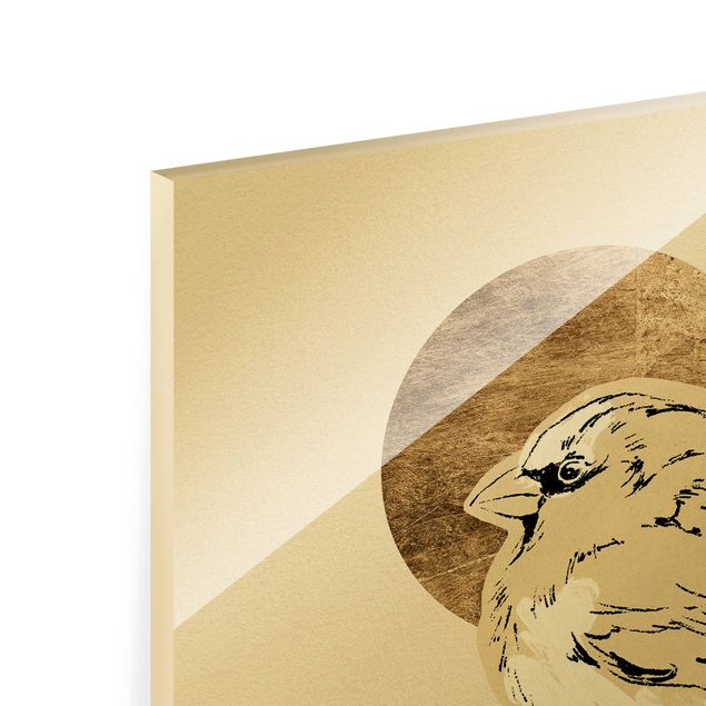 Tableaux en verre magnétique Soleil doré derrière un oiseau IV