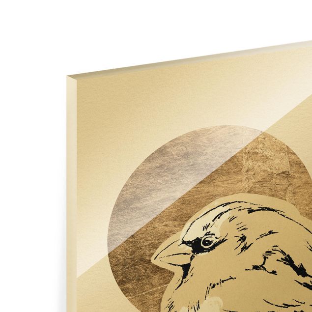 Tableaux en verre magnétique Soleil doré derrière un oiseau IV