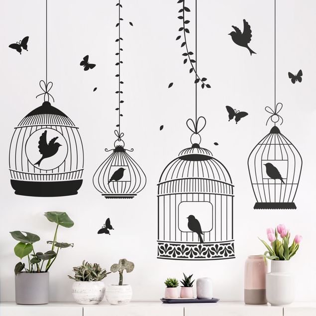 Sticker mural papillon Cages à oiseaux