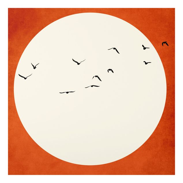 Tableau deco nature Volée d'oiseaux dans un coucher de soleil rouge