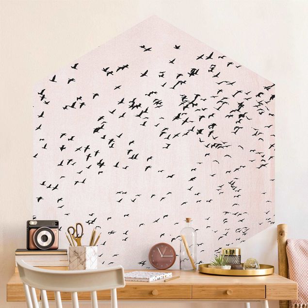 Papiers peints oiseaux Volée d'oiseaux au coucher du soleil