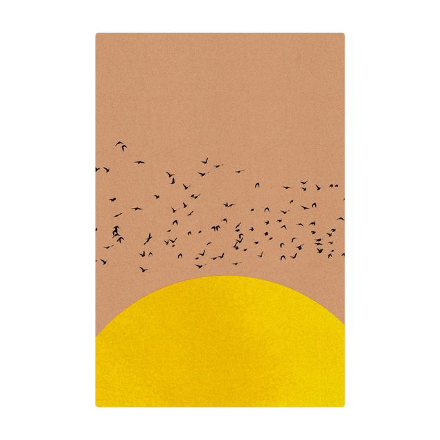 Tapis en liège - Flock Of Birds In Front Of Yellow Sun - Format portrait 2:3