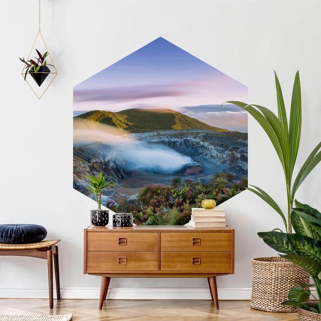 Papier peint panoramique paysage Volcan Poás à l'aube