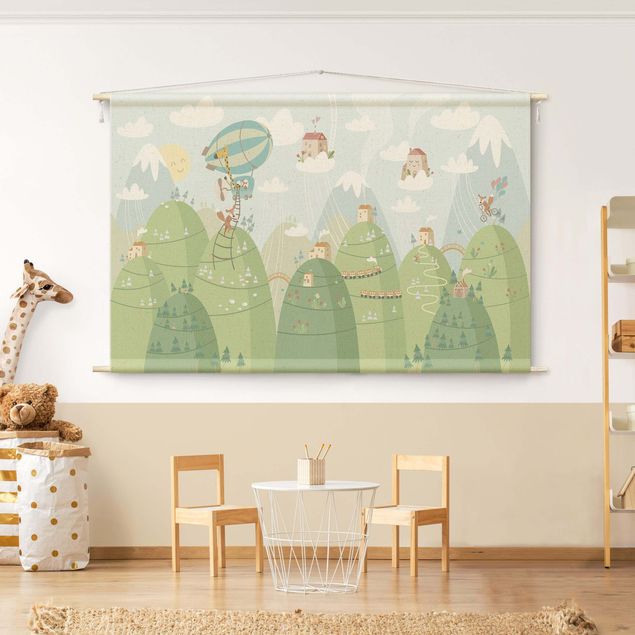 Tableaux girafes Forest With Houses And Animals