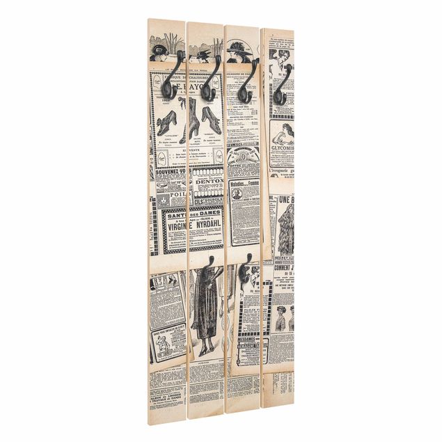 Porte-manteau en bois - Antique Newspapers