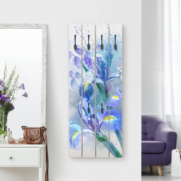 Porte-manteaux muraux avec fleurs Aquarelle Fleurs Iris