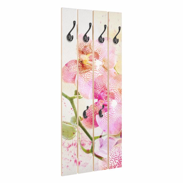 Porte-manteau en bois - Watercolour Flowers Orchids