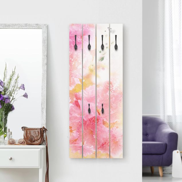 Porte-manteaux muraux avec fleurs Fleurs aquarelle pivoines