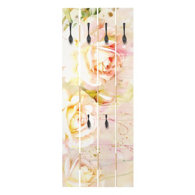 Porte-manteaux muraux beiges Fleurs à l'aquarelle Roses