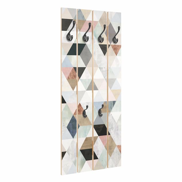 Porte-manteau en bois - Watercolour Mosaic With Triangles I