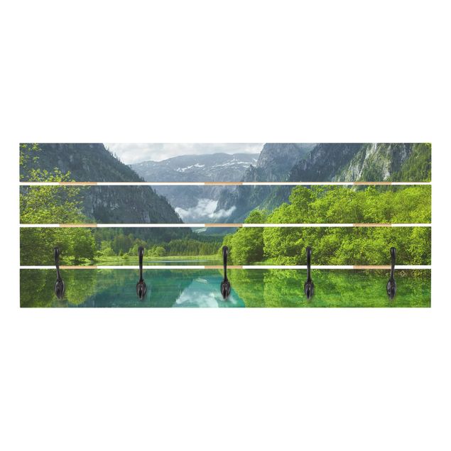 Porte-manteaux muraux verts Lac de montagne avec reflet de l'eau