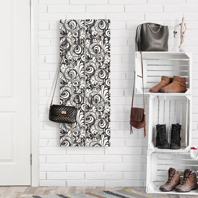 Porte-manteaux muraux avec dessins Black And White Leaves Pattern
