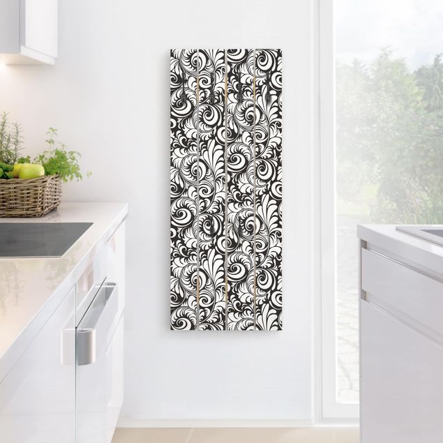 Porte manteau mural shabby chic Black And White Leaves Pattern
