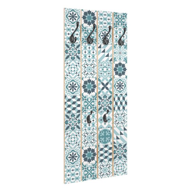 Porte-manteau en bois - Geometrical Tile Mix Turquoise