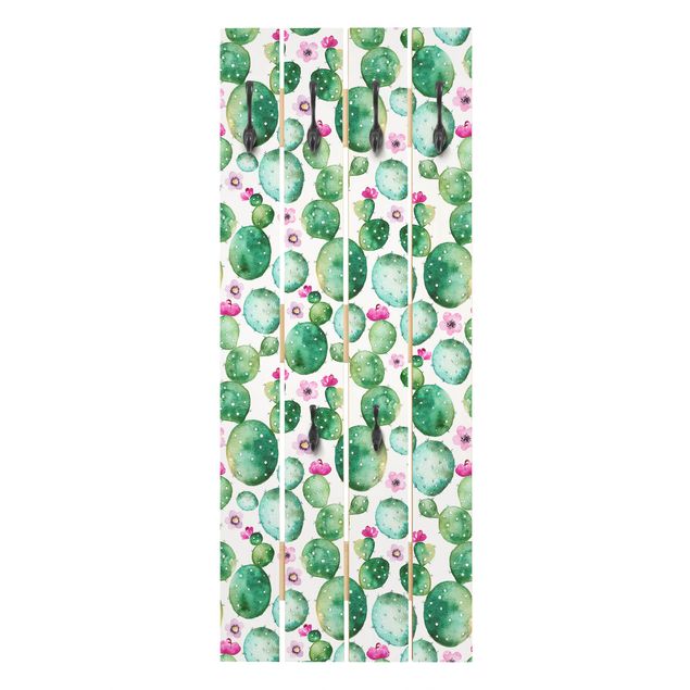 Porte manteau entree Cactus avec fleurs aquarelle