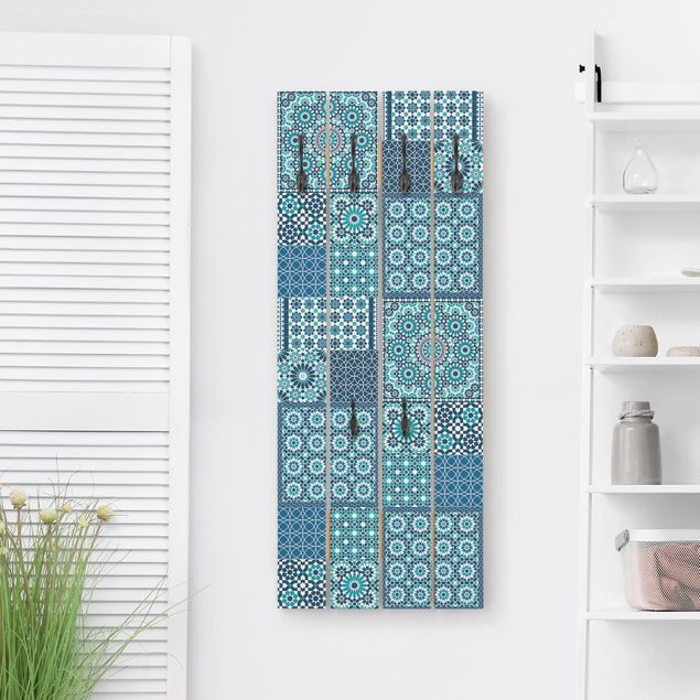 Porte-manteaux muraux avec dessins Carreaux de mosaïque marocains bleu turquoise