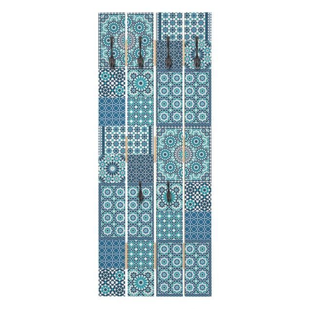 Porte manteau mural bleu Carreaux de mosaïque marocains bleu turquoise