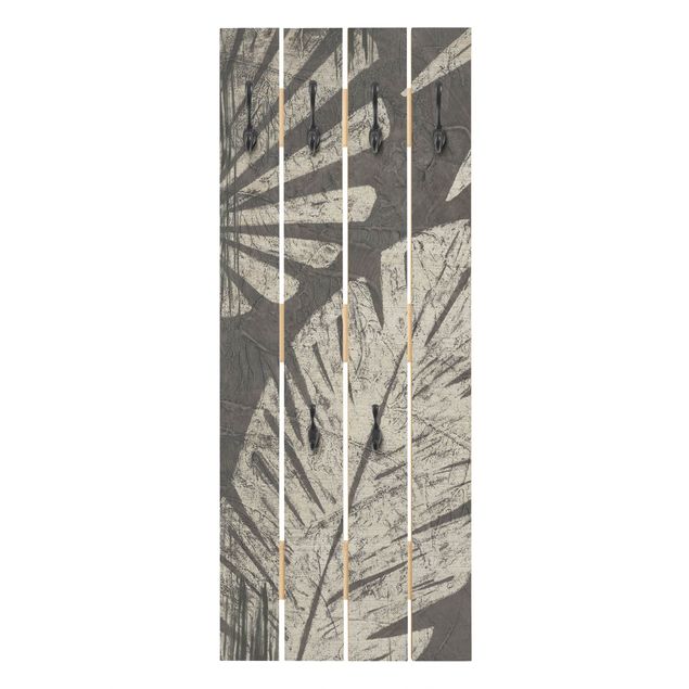 Porte manteau mural gris Feuilles de palmier sur fond gris foncé