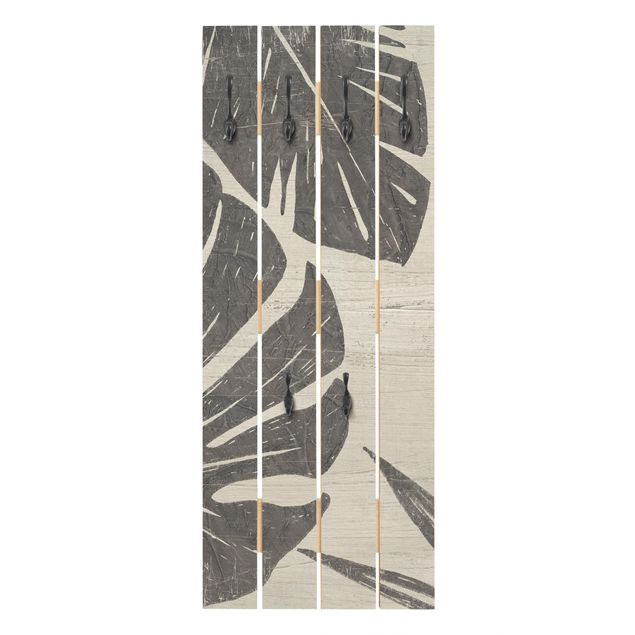 Porte manteau mural gris Feuilles de palmier sur fond gris clair