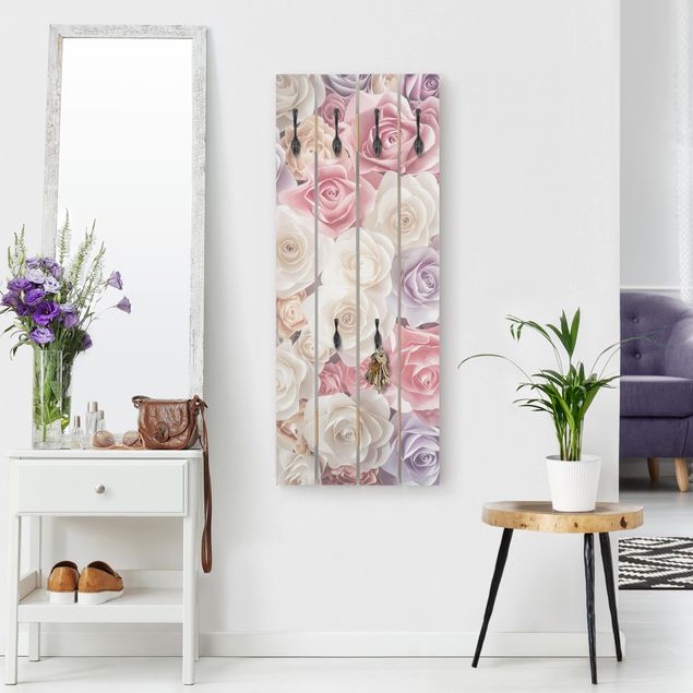 Porte-manteaux muraux avec dessins Pastel Paper Art Roses