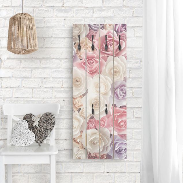Porte-manteaux muraux avec fleurs Pastel Paper Art Roses