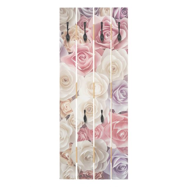 Porte manteaux muraux Pastel Paper Art Roses