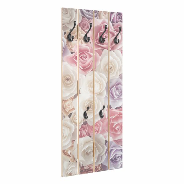 Porte-manteau en bois - Pastel Paper Art Roses