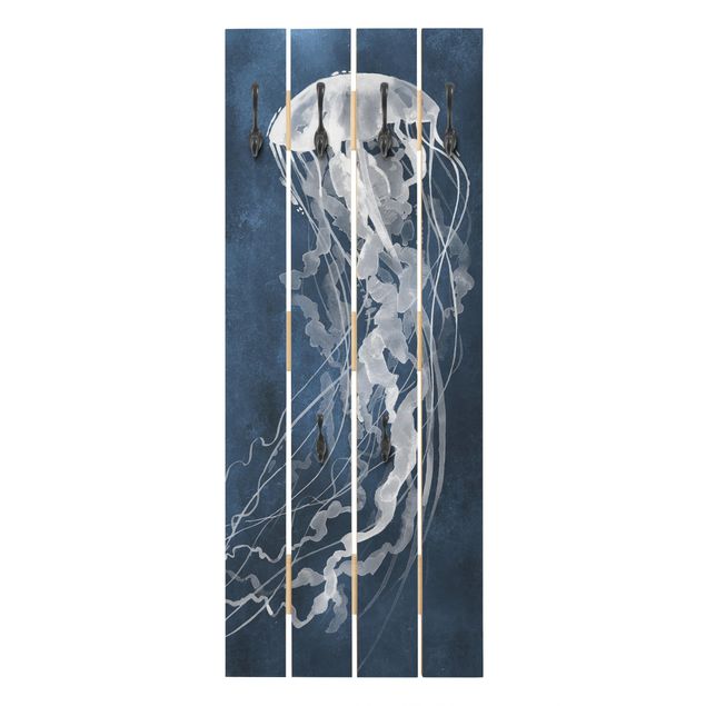 Porte manteau mural bleu Danse des méduses II