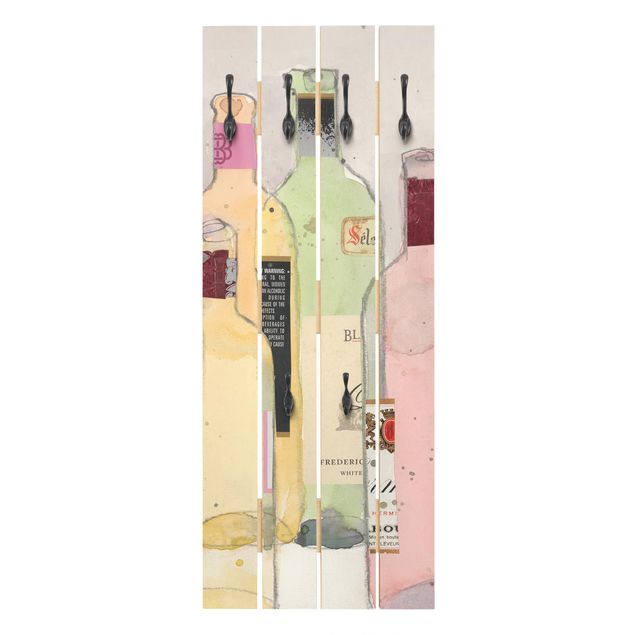 Porte-manteaux muraux beiges Bouteilles de vin à l'aquarelle I