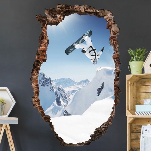 Déco mur cuisine Snowboarder volant