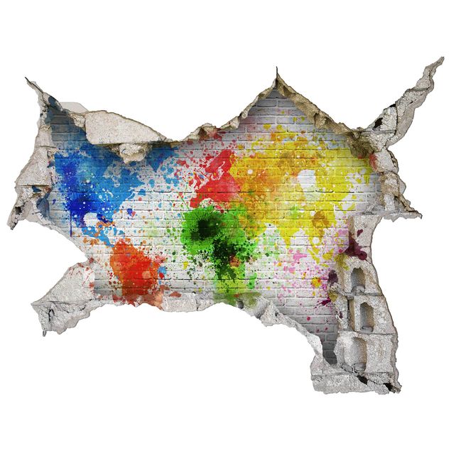 Autocollant mural 3d Mur de briques blanches Carte du monde