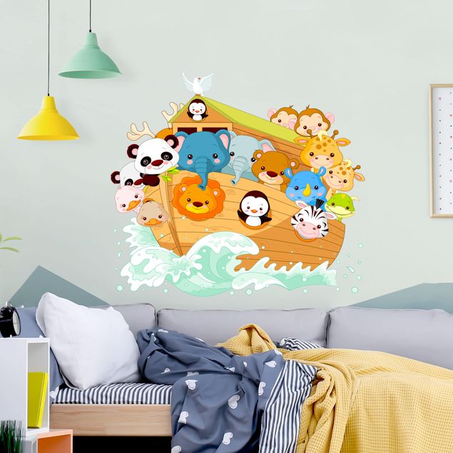 Sticker mural animaux L'arche de Noé avec des animaux illustrés